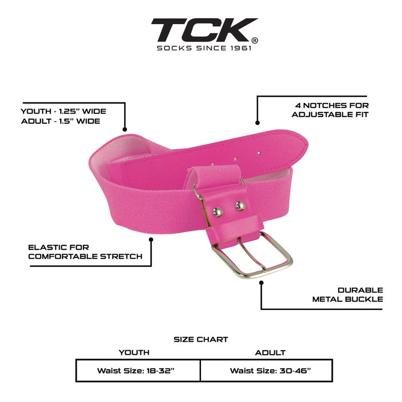 TCK Adjustable Softball Baseball Belt (Youth, Hot Pink) - Image 2
